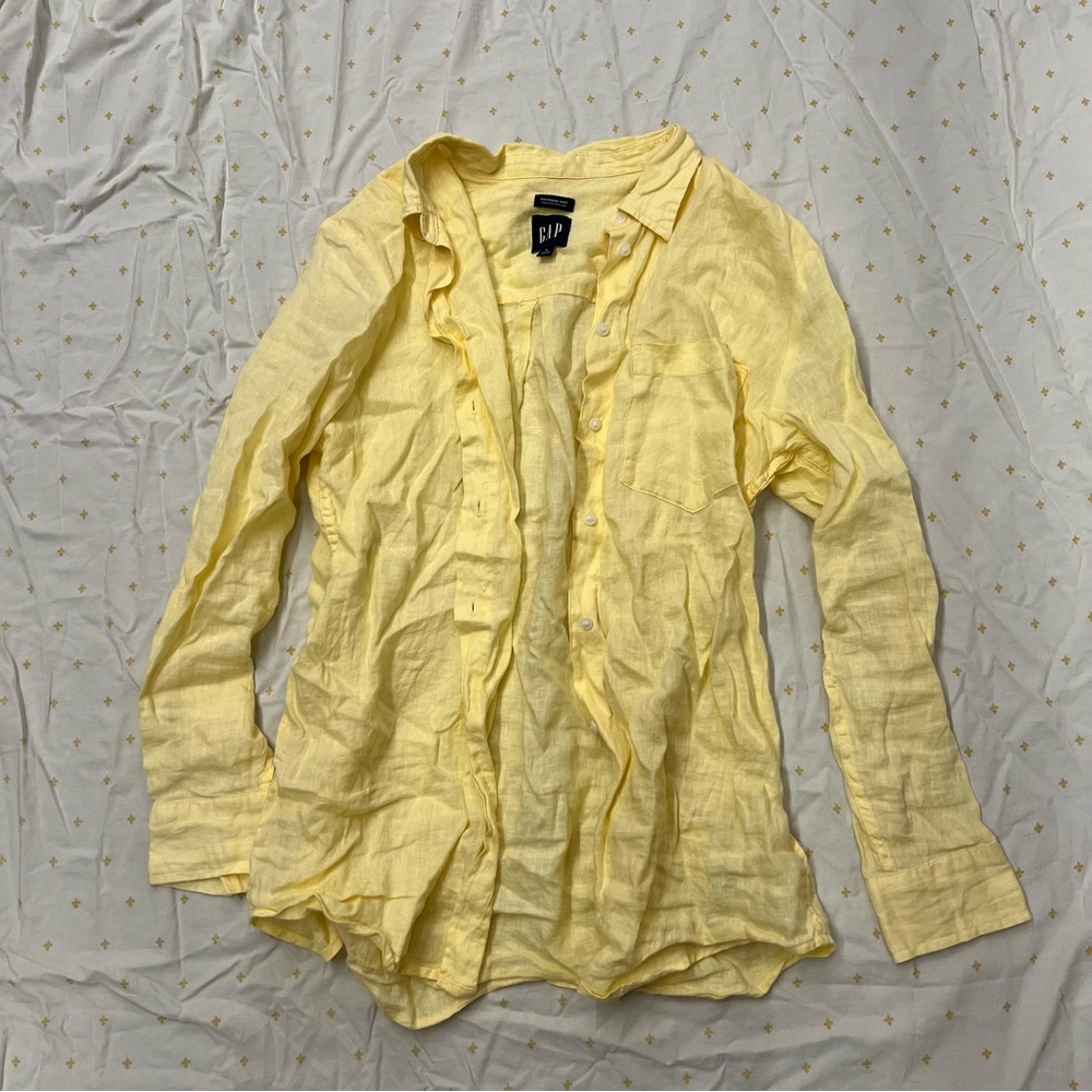 GAP boyfriend linen Light Yellow Casual Shirt button down
